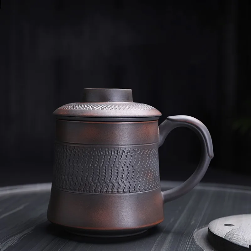 

Vintage Purple Pottery Tea Cup With Filter Liner Personal Cup Mug With Lid Office Meeting Coffee Cup Gift Box For Friends' Gift
