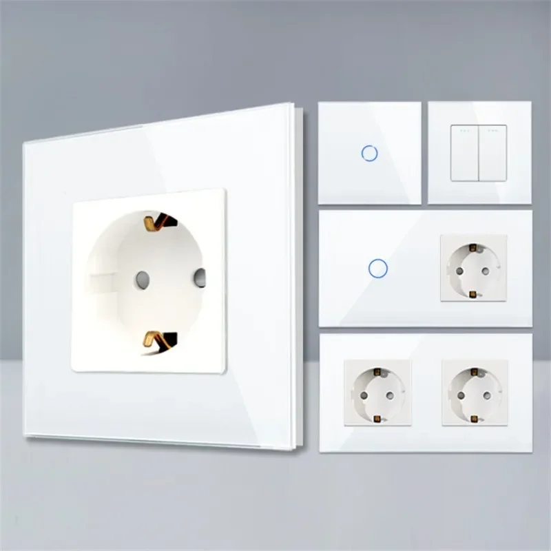Bingoelec Interruptor de Toque de Luz Branca e Tomada de Parede com Melhoria do Painel de Vidro de Cristal