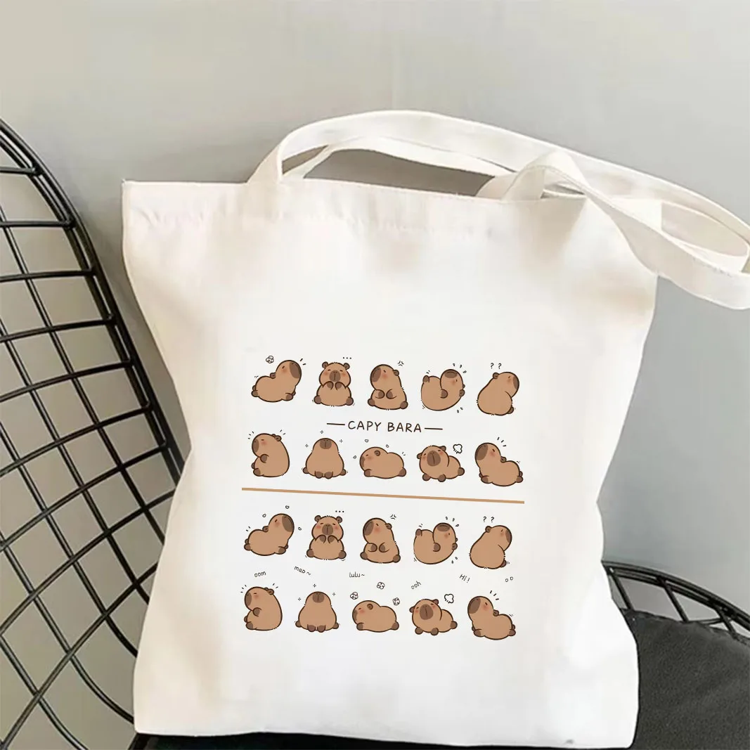 Funny Capybara Stacking Pattern Yoga Tote Bag Large Durable Cotton
