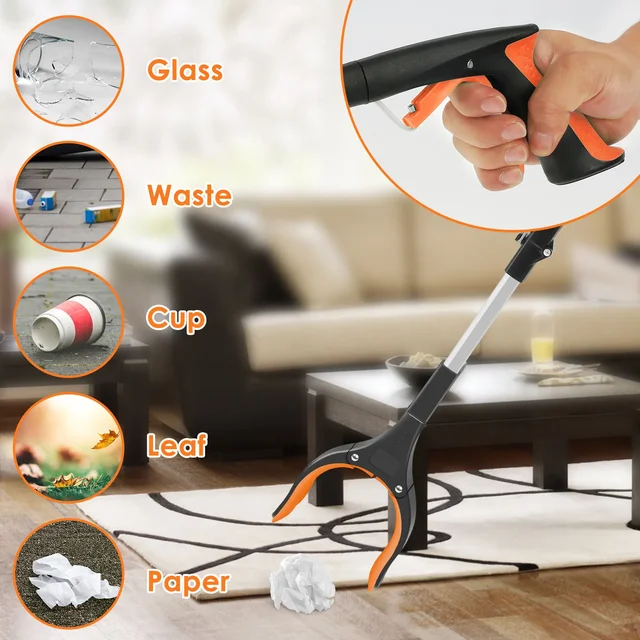 Foldable Gripper Extender Litter Picker Grabber Stick with 360 ° Rotating Clip Hand Tools Portable Collapsible Garbage Grabber 5