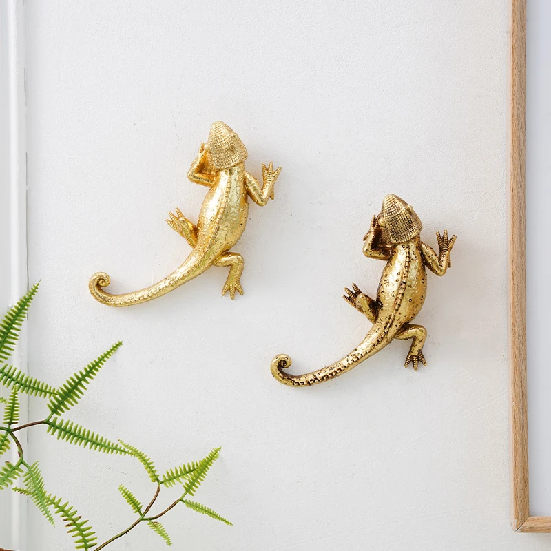 1PC, European retro resin material lizard wall hanging decoration, retro gold and gold wall hanging decoration