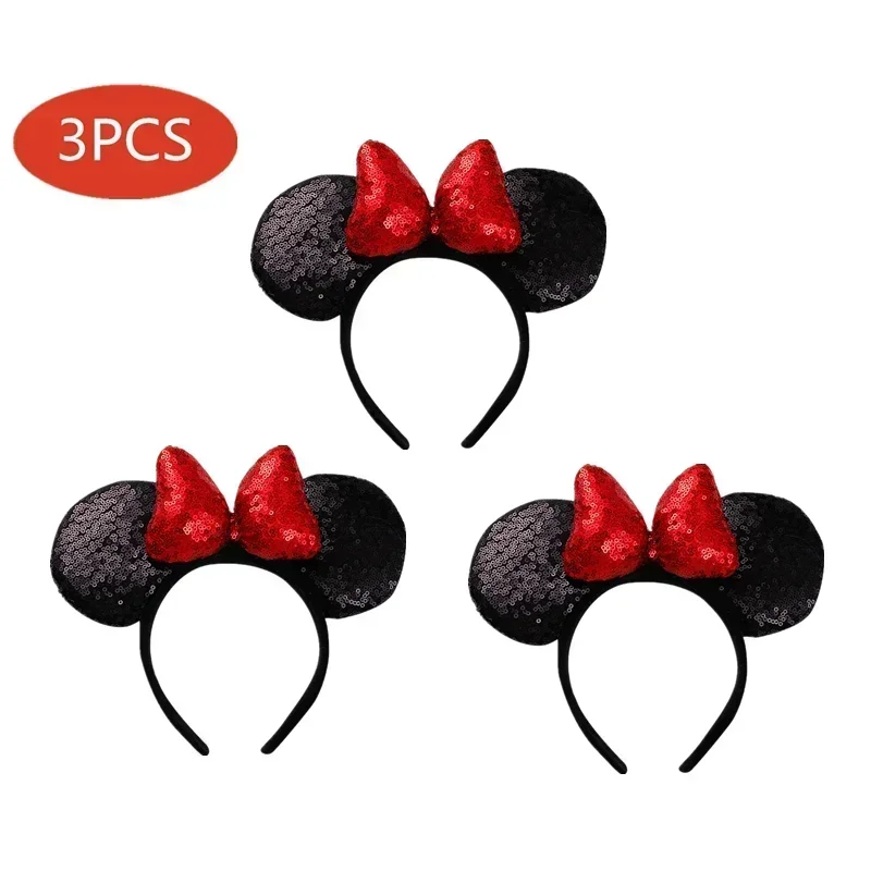 3pcs Minni Ear Headband Sequin Bows Girls Hairband Kids Halloween Carnival Party Cosplay Hair Accessories Princess Hair Headwear 2