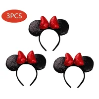 3pcs Minni Ear Headband Sequin Bows Girls Hairband Kids Halloween Carnival Party Cosplay Hair Accessories Princess Hair Headwear 2