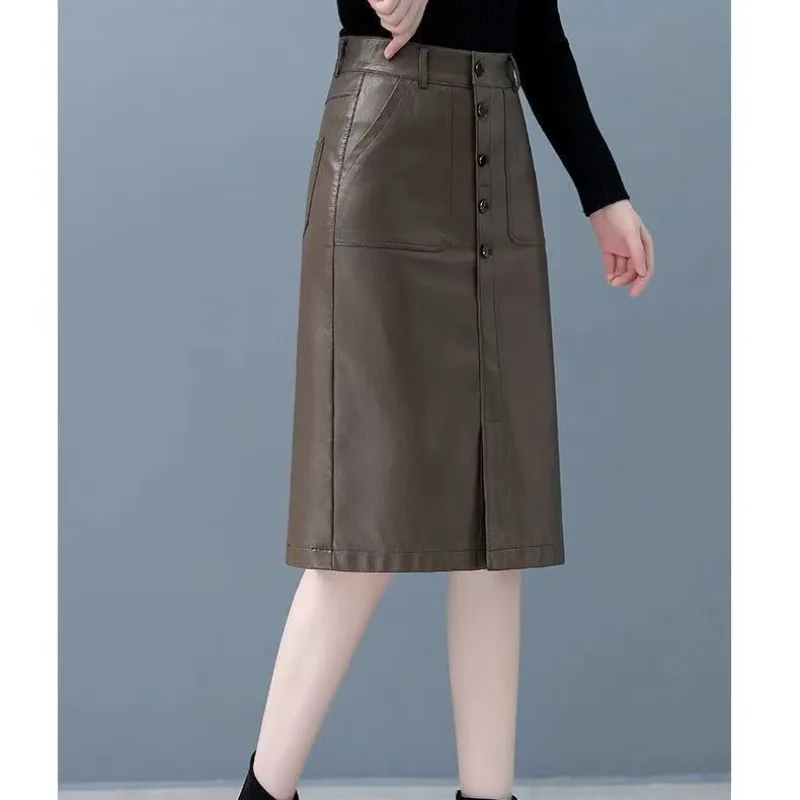 

Spring Autumn Fashion Elegant High Waist Pocket Solid Color Casual Versatile Western Commuting Slim Fit Clothing Women Skirts