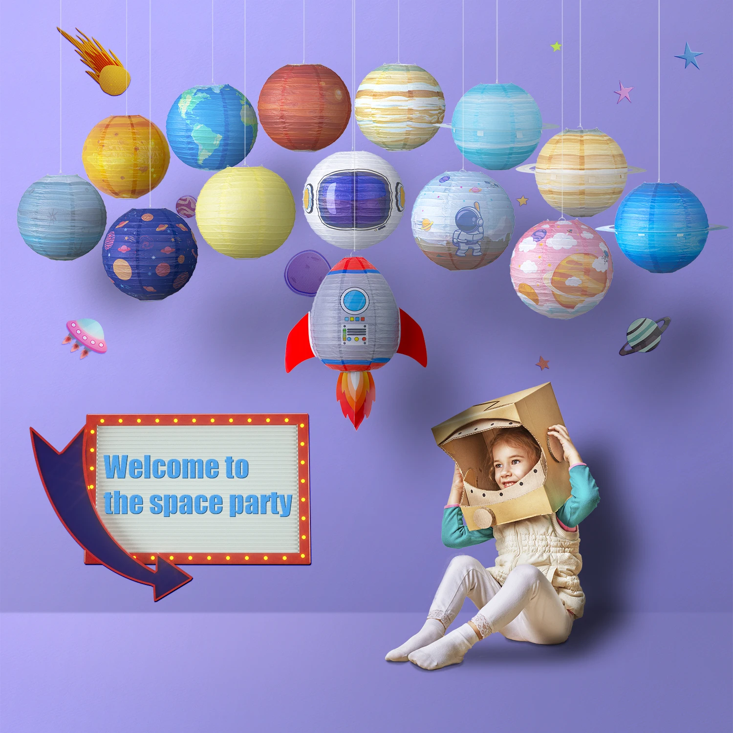 9-tlg. Sonnensystem Laternen - Planeten Deko Für Weltraum Party