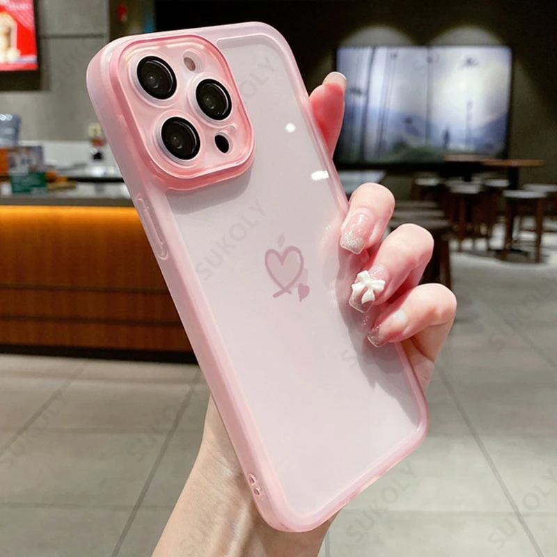 thumbnail image 1 of Transparent Cute Love Heart New Year Gift Silicone Phone Case For iPhone 15 Pro Max 14 Pro 13 12 14 Pro Max 11 Soft Back Cover, 1 of 5