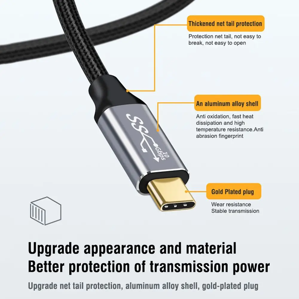 모바일 폰 데이터 라인 PD 100W 10Gbps 연장 케이블 고속 충전 USB 3.1 Gen 2 타입 C 케이블