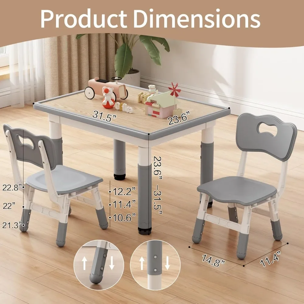 Toddler Table and 2 Chairs, Kids Table and Chair Set Height Adjustable, Multifunctional kids for Reading, Drawing, Eating