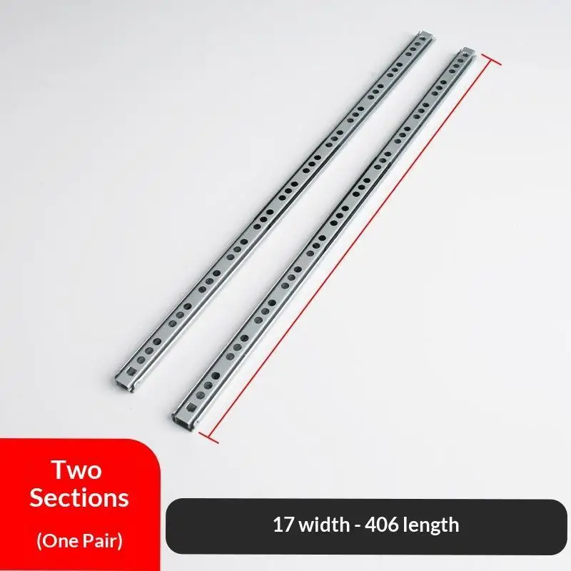Set of 2 Full Extension Kitchen Cabinet Drawer Slides - 17mm Wide Guide Rails