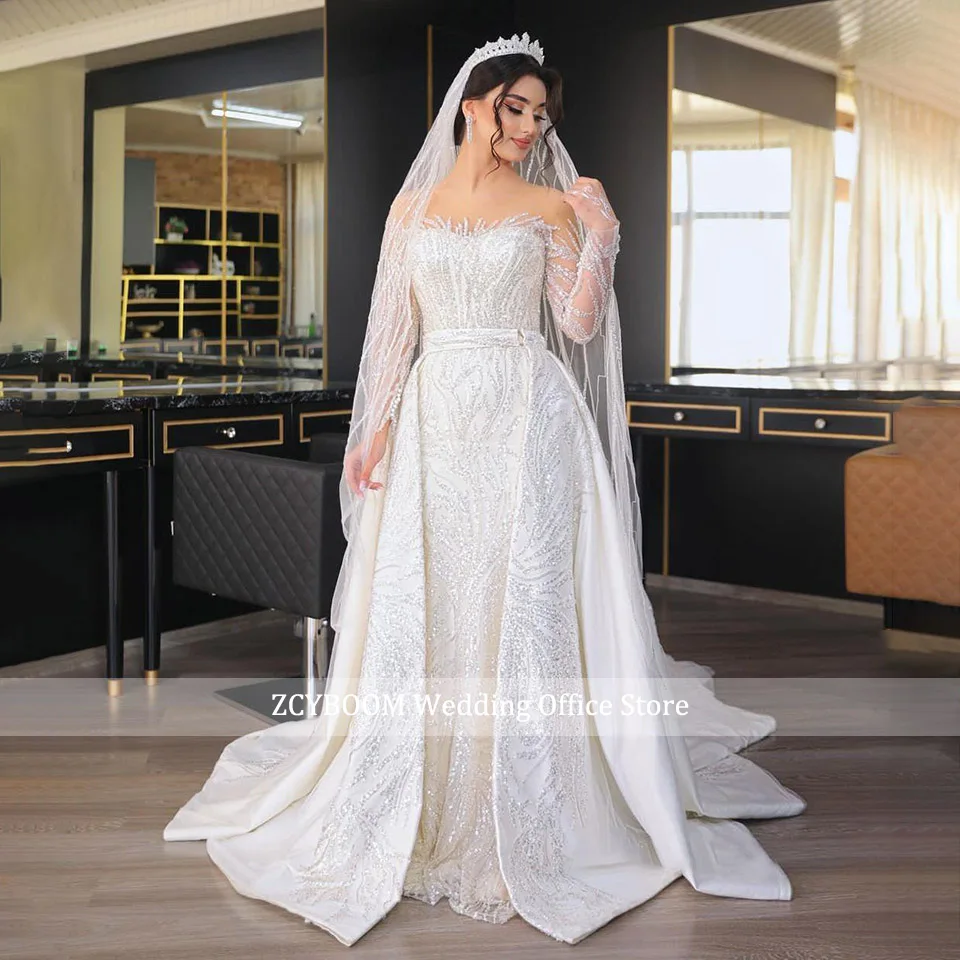 Maßgeschneidertes Luxus 2-in-1 Abnehmbares Schleppe-Kleid mit Glitzer-Pailletten Meerjungfrau-Hochzeitskleid 2026 Dubai Arabische Brautkleider Vestido De Noiva – Detail 3