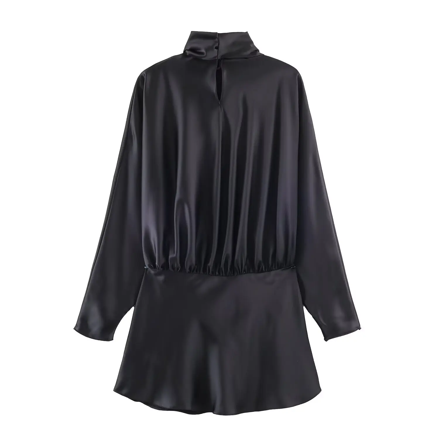 Women's France Elegant Satin Dress Fashion Scarf Decoration Female Short Dress Spring Autumn High Street Long Sleeves Mini Dress