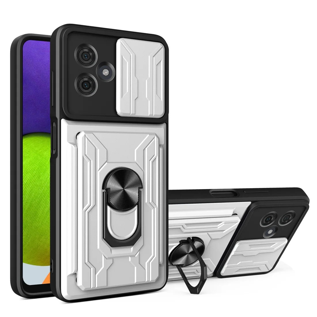 Sleek Protective Moto G Phone Case with Camera Cover, Card Holder, and Kickstand
