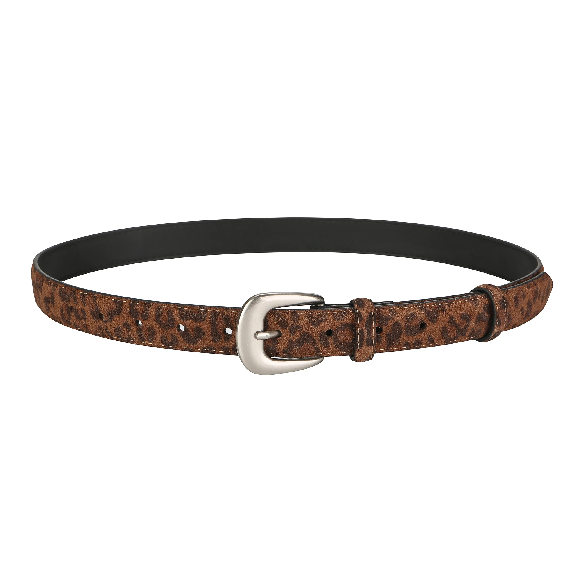 Women's Fashion Suede Leather Belt with Silver Buckle