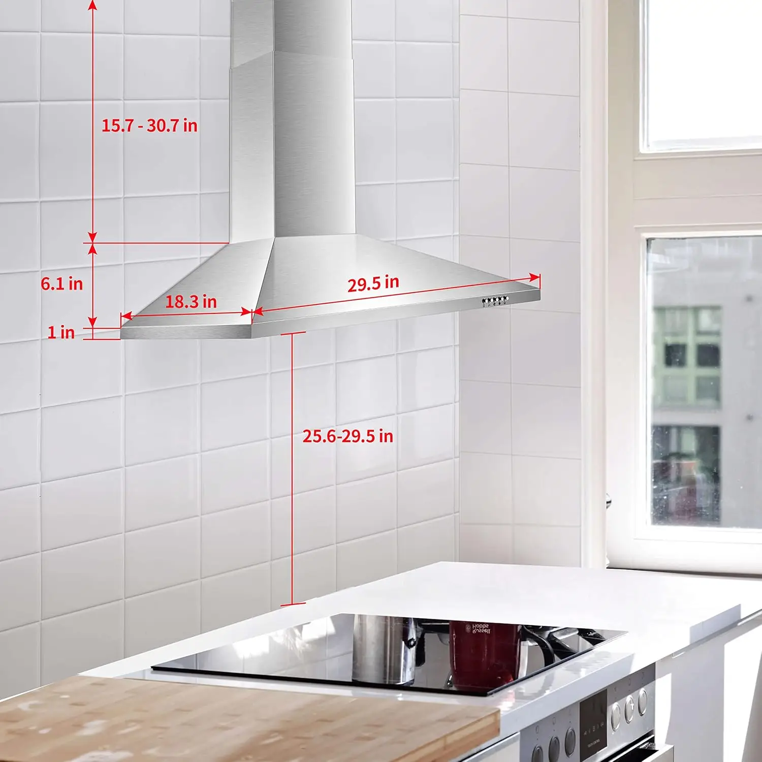 Range Hood 30 inch,Wall Mount Range Hood in Stainless Steel With Ducted/Ductless Convertible,Stove Vent with Aluminum
