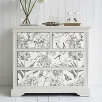 Retro Line Sketch Floral Wallpaper White And Black Flower PVC Furniture Cabinet Sticker Vintage Birds Removable Wall Decor 2