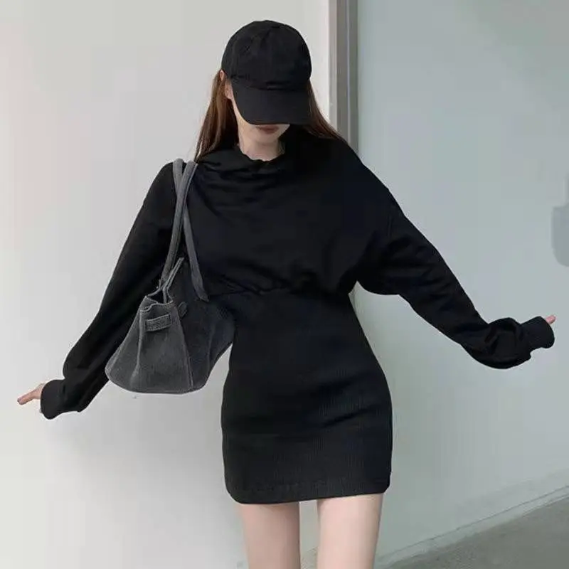 

Dress Women Hooded Spring Mini Thicker Street Wear Fashionable Vestidos Batwing Sleeve Teens Empire Sexy New Arrivals Clothing