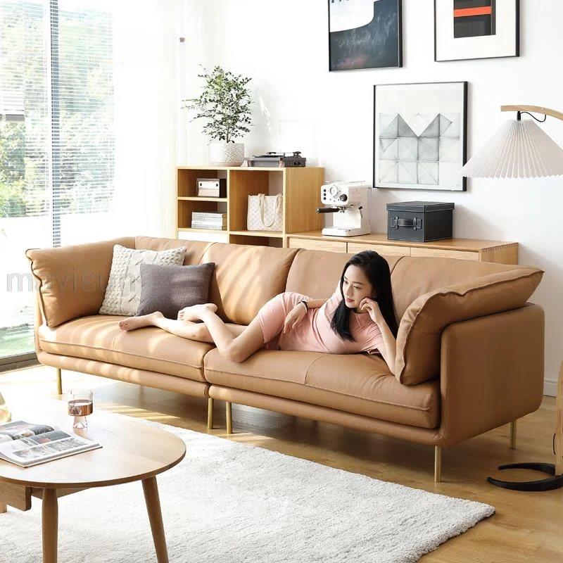 

Хаки диван из натуральной кожи для маленькой квартиры современный минималистичный гостиной креативный 3-местный диван высокого качества для дома