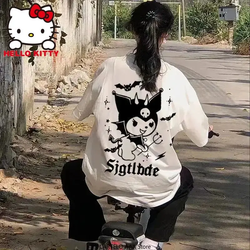 

Sanrio Hello Kitty Y2k Top Clothes for Women Loose Short Sleeve Tees Korean Fashion Cartoon Kuromi T-shirt Female Print Top Goth