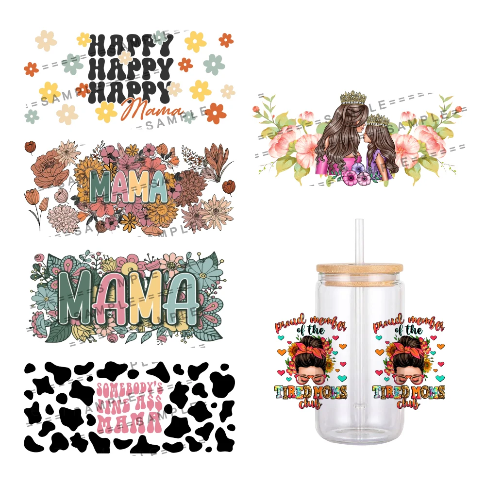 Mother's Day Design Sweet Love Mama Pattern UV DTF Transfer Sticker Waterproof Transfers Decals For 16oz Glass Cup Wrap Stickers