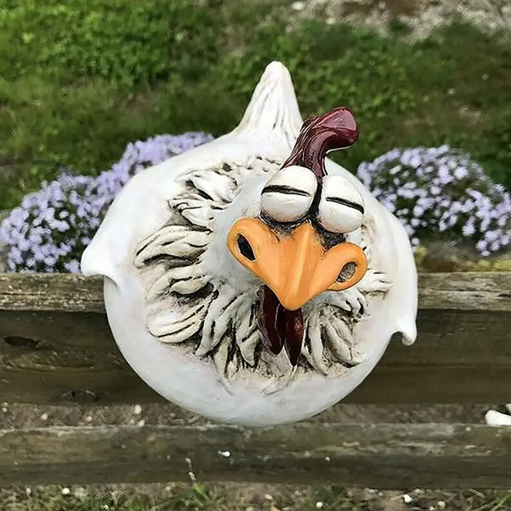 Chicken Garden Stake Funny Waterproof Non-Fading Resin Spoof Cock Creative Rooster Sculpture for Courtyard