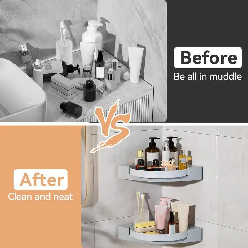 Bathroom Corner Shelf Wall Mount Adhesive Rotating Triangle Shower