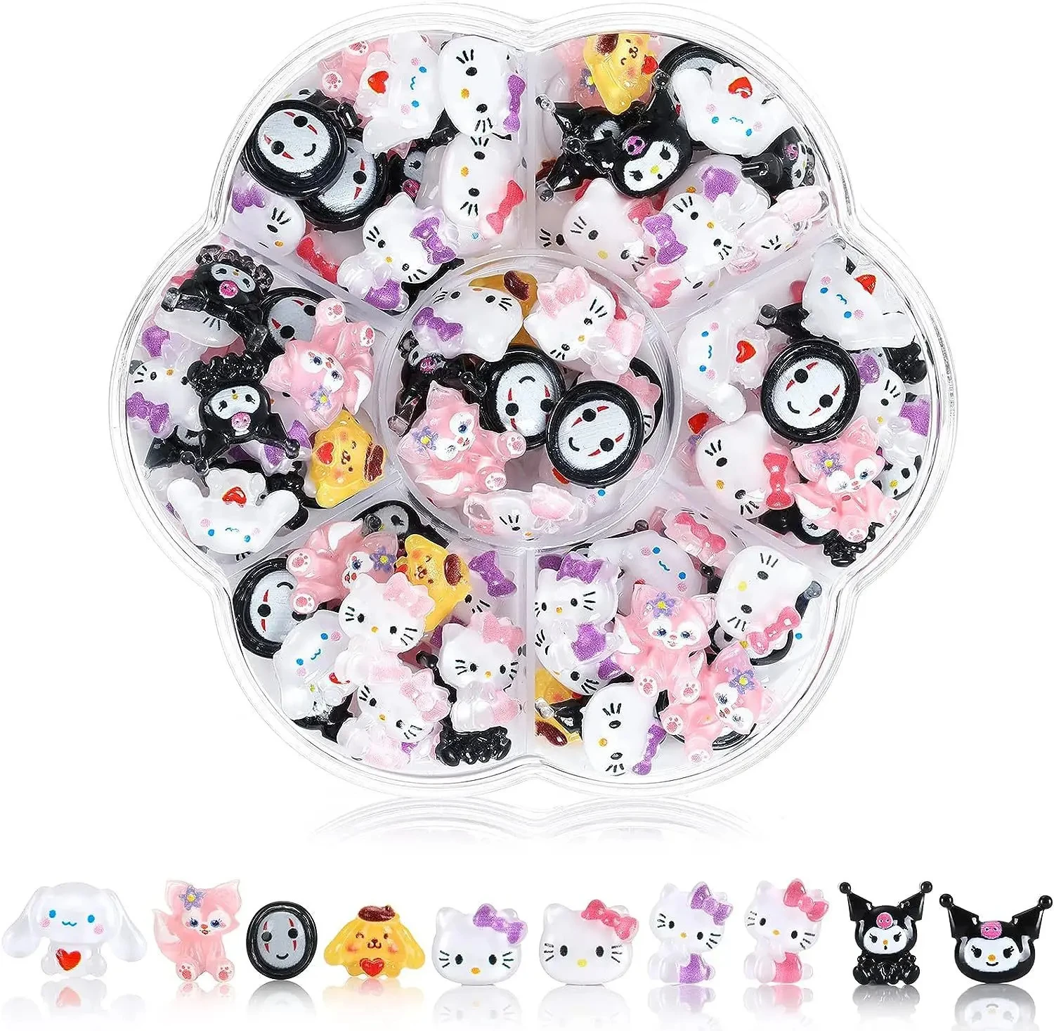 70Pcs/box Sanrio Fake Nail Jewelry Set Cartoon Hello Kitty Cinnamoroll Mymelody Diy Anime Accessories Charms Gems Kit Diy Crafts 10pcs lot transparent plastic box for fake nails false nailsart stud earring jewelry storage display collestion holder whosale