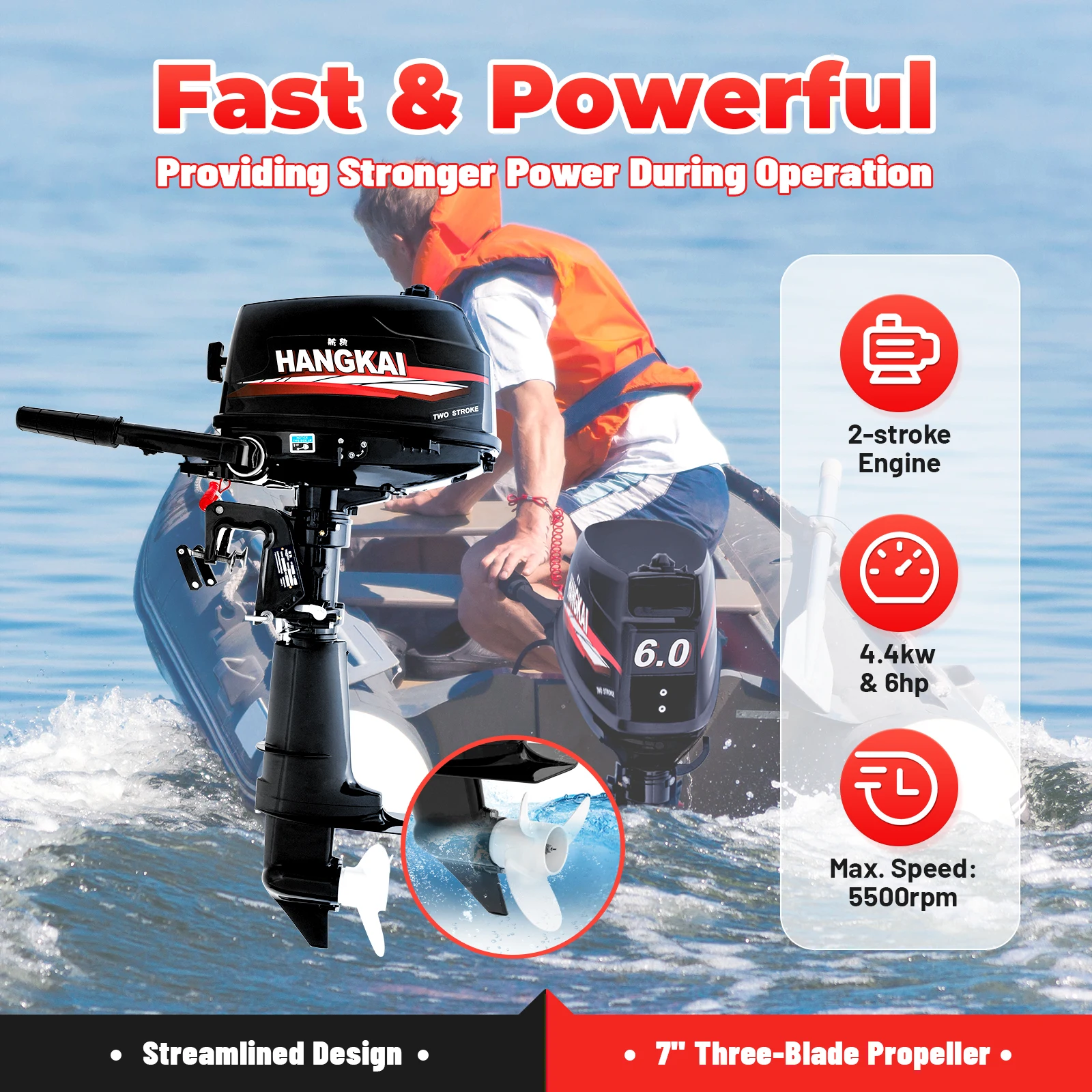 Hangkai 6HP Boat Outboard Motor Short Shaft, 2 Stroke Outboard Motor Fishing Boat Engine CDI Ignition ,Water Cooling System US 3 6ps 2 stroke outboard motor gasoline engine water cooling system outboard fishing boat engine