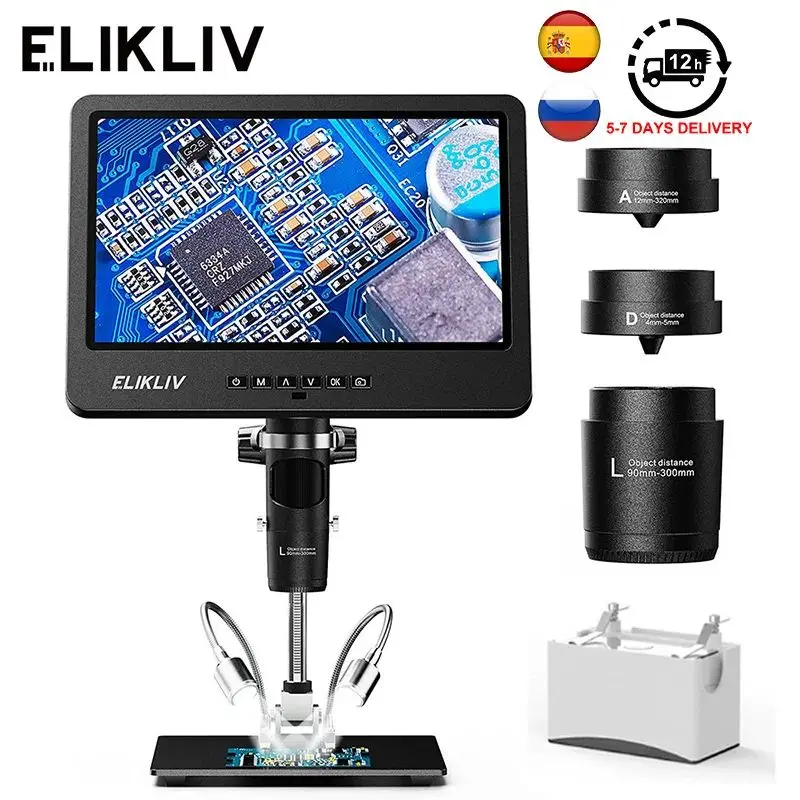 Elikliv EDM602 1500X 10.1inch LCD Digital Microscope With 3 Lens