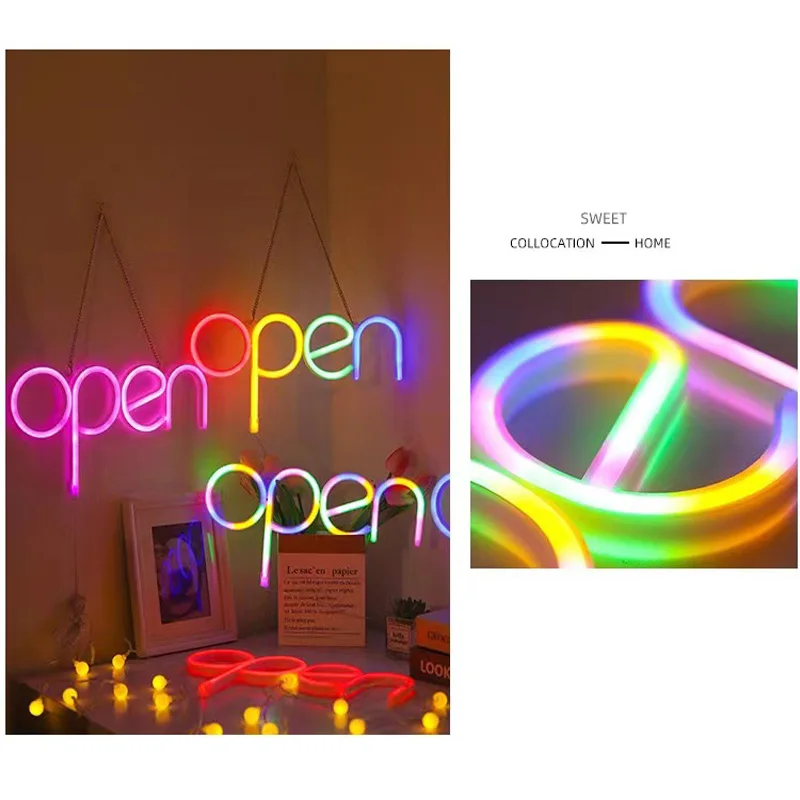 Neon Sign LED neon Advertising Light OPEN Letter Light 5V USB Shop Restaurant Cafe Bar sign Decoration Holiday Party Courtyard light neon sign