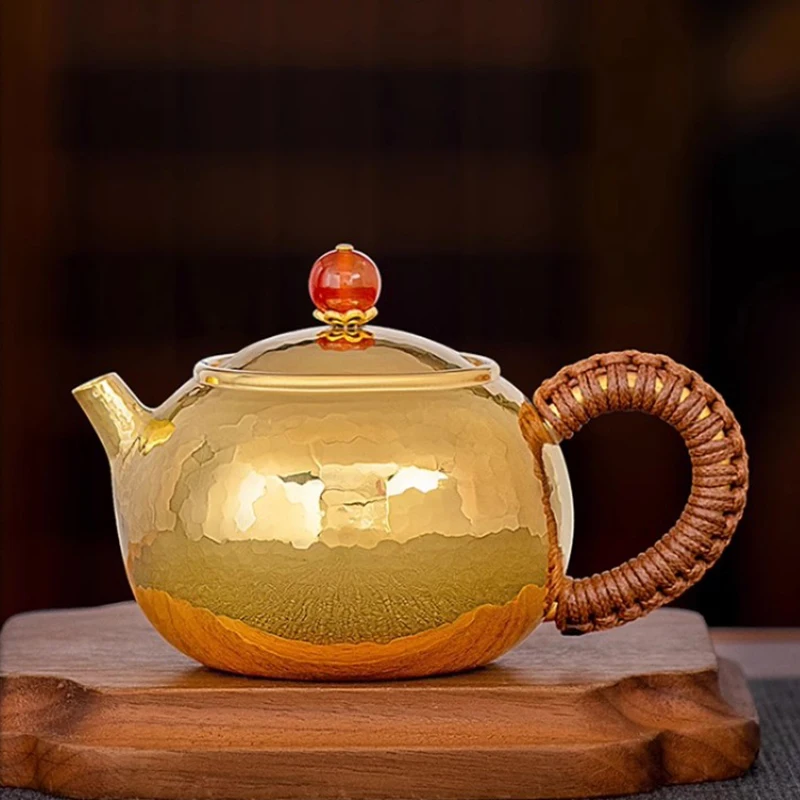 

Gold Plated Xishi Tea Pot, Pure Silver 99.9%, Handmade One Silver Tea Set, Household Small Silver Pot