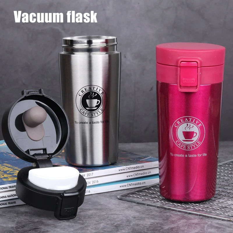 Vacuum Flask Thermos For Hot Drinks With Handle Coffee Cup Travel Mug  Double Walled Sports Bottle Insulated Stainless Steel Tumblers Water  Bottles