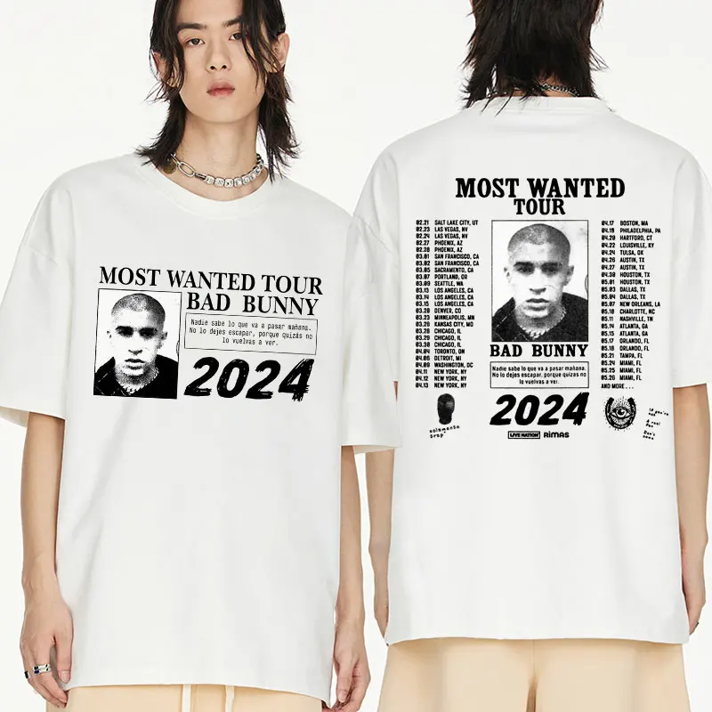 

Bad Bunny T-shirt Men Women's 2024 Most Wanted Tour Nadie Sabe Lo Que Va A Pasar Manana Merch Crewneck Short Sleeve Tee Shirts