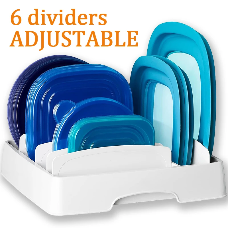 Adjustable Food Container Lid Organizer for Kitchen Cabinet Storage