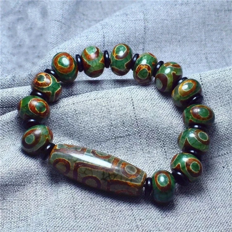 

Natural Tibetan Rough Stone Old Dzi Bead Bracelet Three Eyes Nine Agate Genuine Men And Women Jewelry Healing Accessories