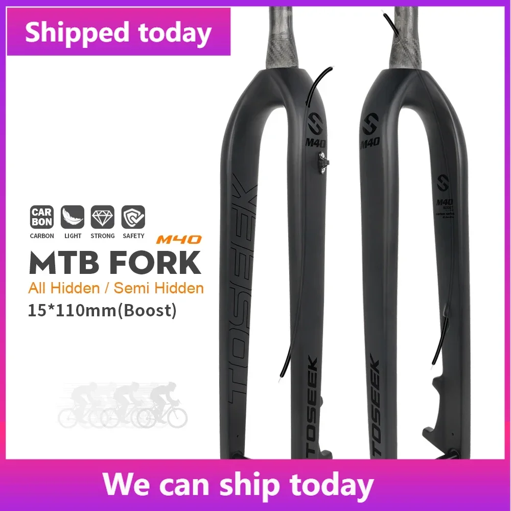 Toseek Mtb Thru Axle Fork 15*110Mm Full Carbon Fiber Bike Forcella Anteriore 27.5/29 "Forcella Rigida Per Bicicletta Vertebra Tube Carbon Boost Fork