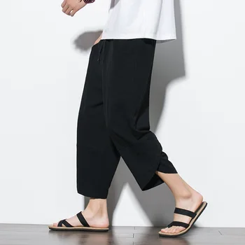 FGKKS-سروال كتان كبير الحجم للرجال ، بنطلون فضفاض للرجال ، جيب كبير ، سروال قصير غير رسمي ، حريم فضفاض ، ماركة ، 2023 - Image 5