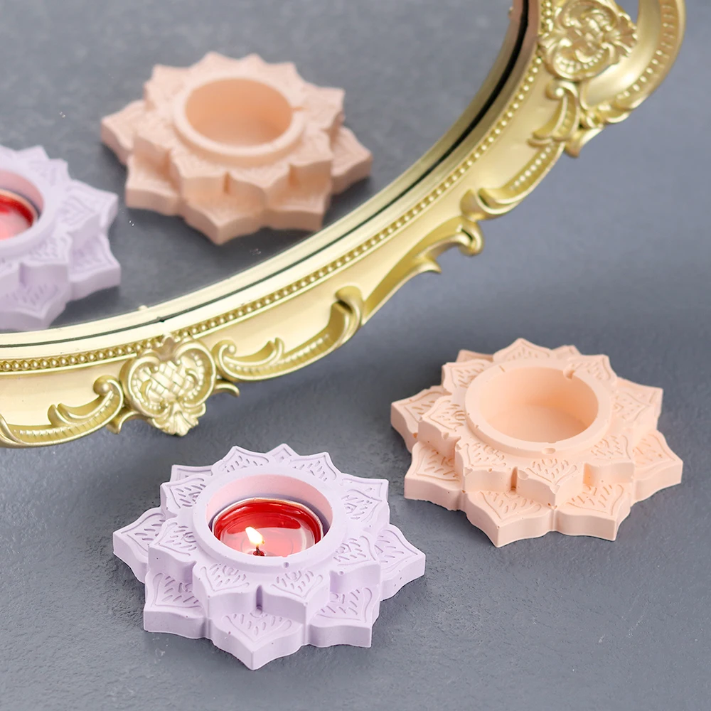 DIY Cement Lotus Candlestick Flower Shaped Candle Holder Silicone Modls