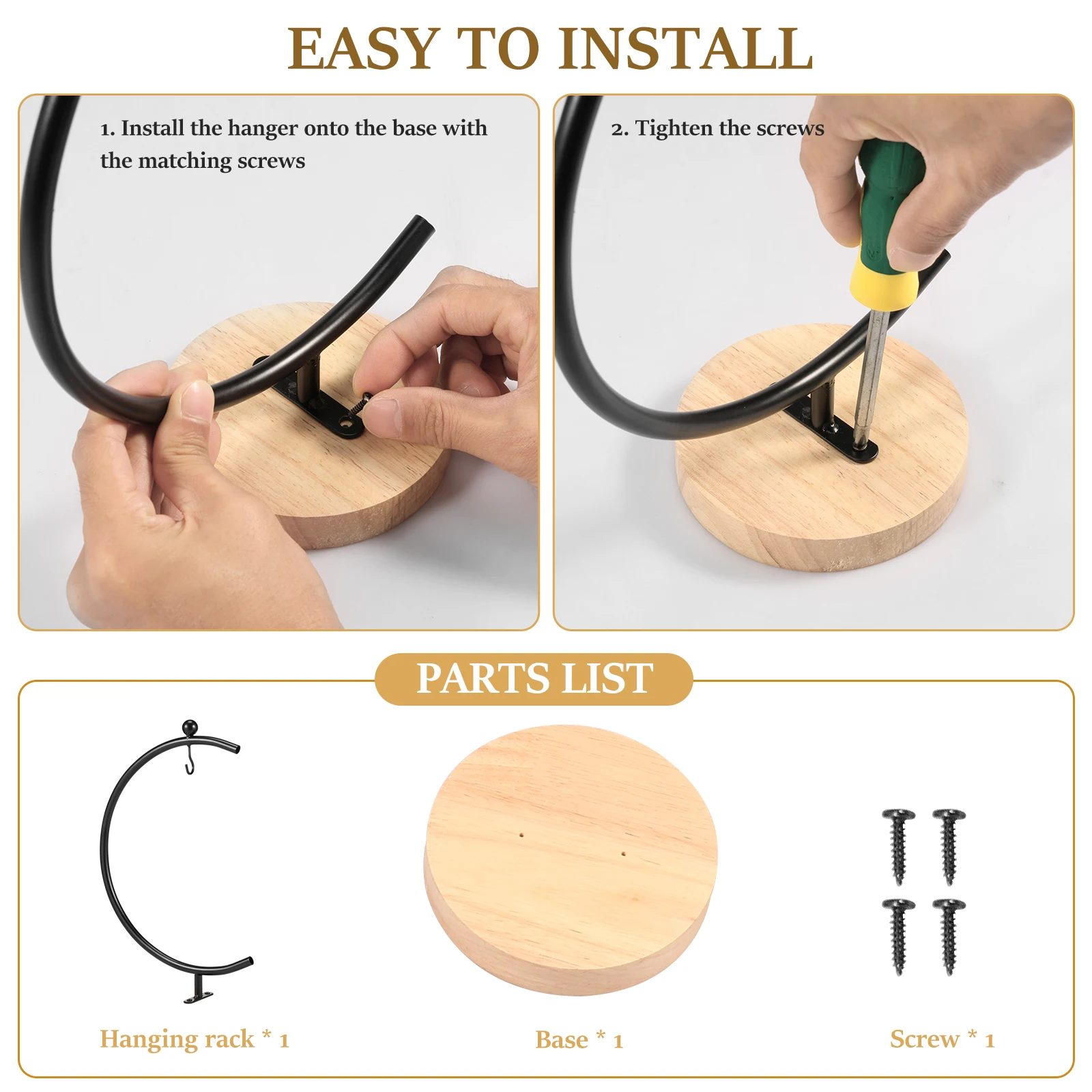 Banana Holder Stand Moon Shape Banana Hanger Rack Metal Fruit Hanger with Wood Base Stand Kitchen Countertop Accessories