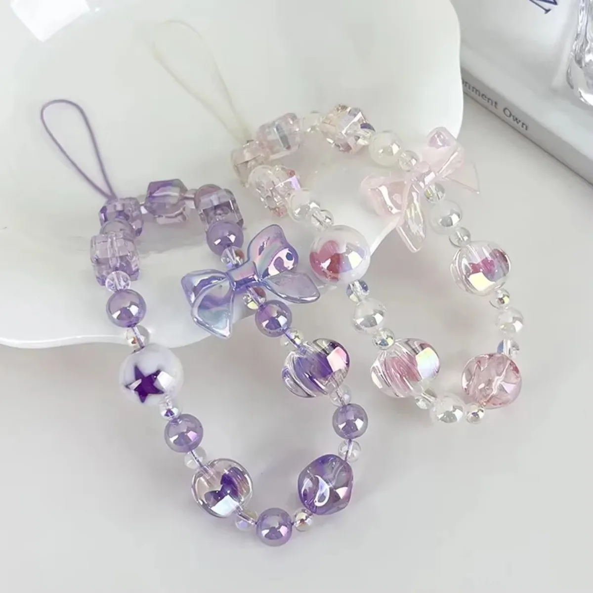 Colorful Beaded Phone Charm Bracelet with Bow Design