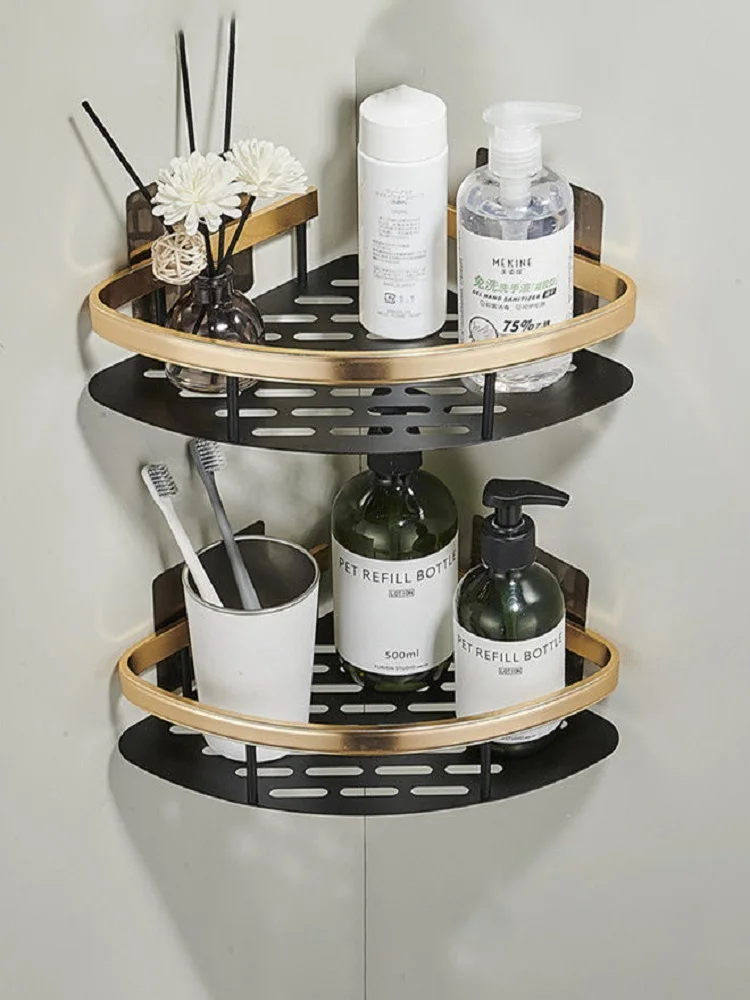 Bathroom Shelf Aluminum Shower Shelf Glass Shower Black Finish Storage Suction Basket Storage Rack Bathroom Accessory