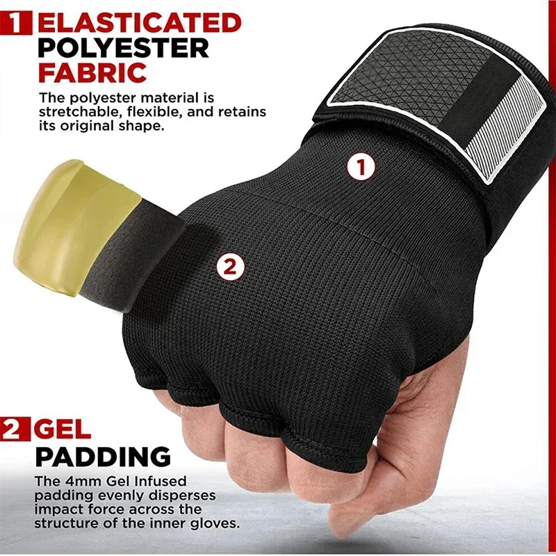 1 Pair Boxing Hand Wraps Inner Half Finger Gel Boxing Gloves With Long Wrist Strap for Men Women Karate Equipment Protective Ge