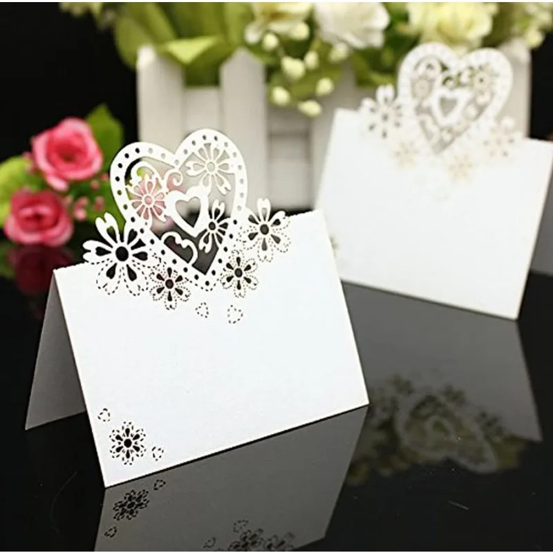 Place Cards 50pcs Cut Heart-Shaped Hollow Wedding Table Number Name Place Card Wedding Party Decoration