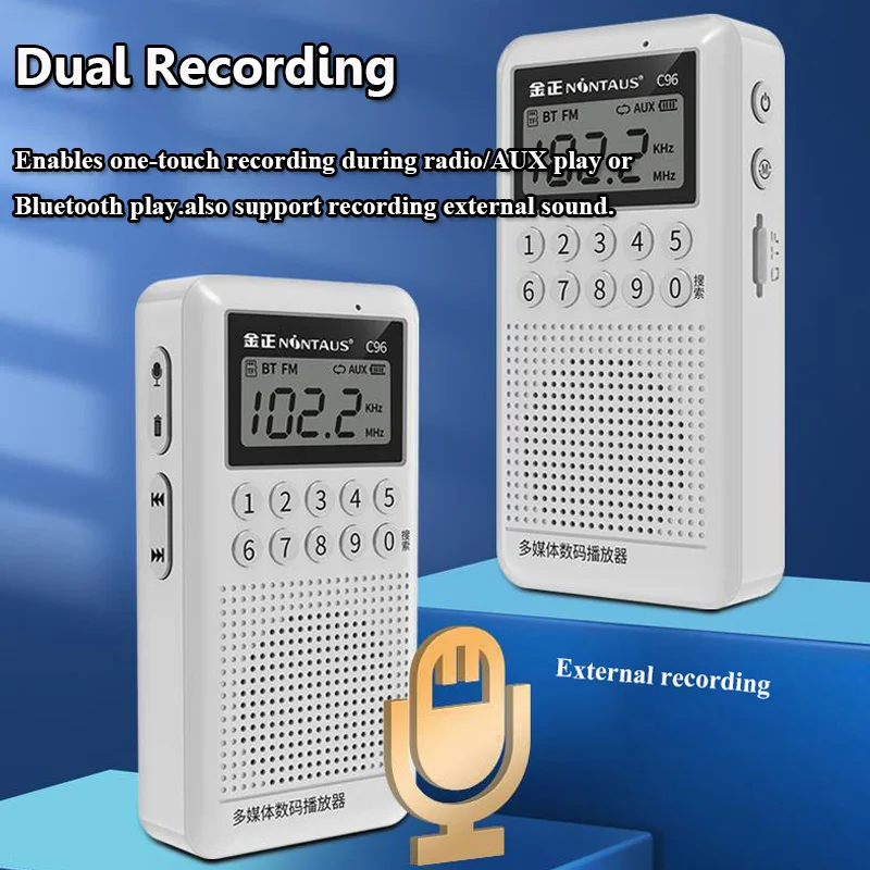 Portable Mini Pocket FM Radio Digital Radios Receiver Rechargeable Bluetooth Speaker External&Internal Recorder TF Card AUX Play