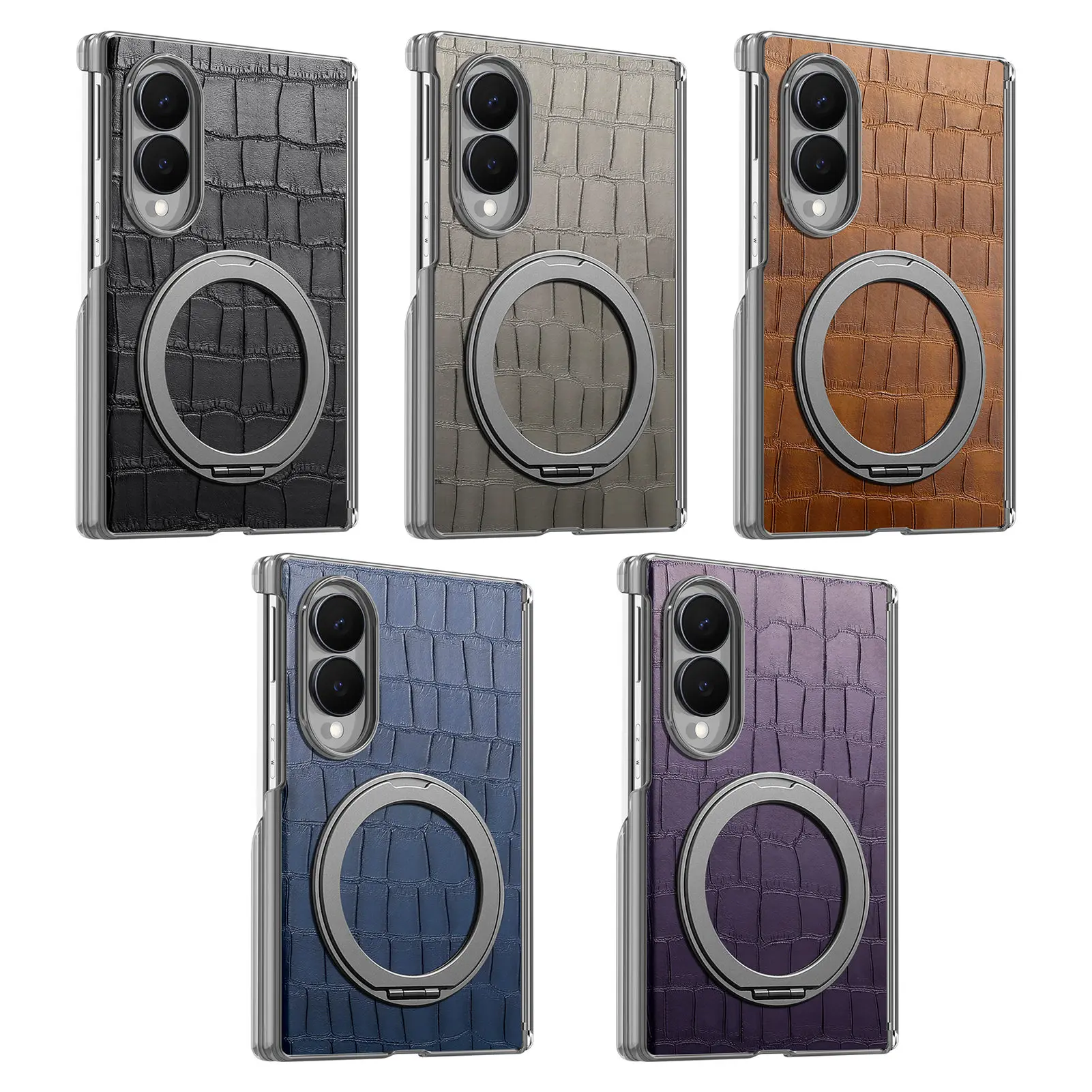Luxury Magnetic Crocodile Pattern Leather Case for Samsung Z Fold 8 Wide Shockproof for Magsafe Central Axis Protection Cover