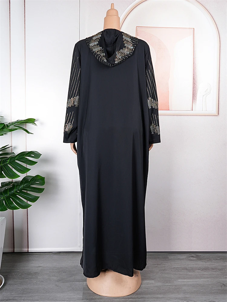 Muslim Women Abaya Dubai Wedding Party Prom Luxury Black Hooded Dress Diamond Long Sleeve Maxi Robe 2024 Ladies Islamic Clothing