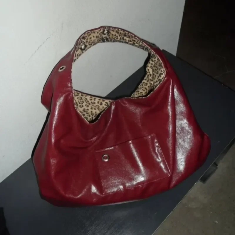 2025 Leopard Spice Girl Double-Sided Oulder Bag Cool and Sweet Commuter Tote Women's Versatile Large Bag Retro Chic Handbag 3