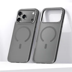 Luxury Alloy Lens Frame Matte MagSafe Translucent Hybrid Magnetic Shockproof Hard Cover for iPhone 18 Pro Max (GRAY)