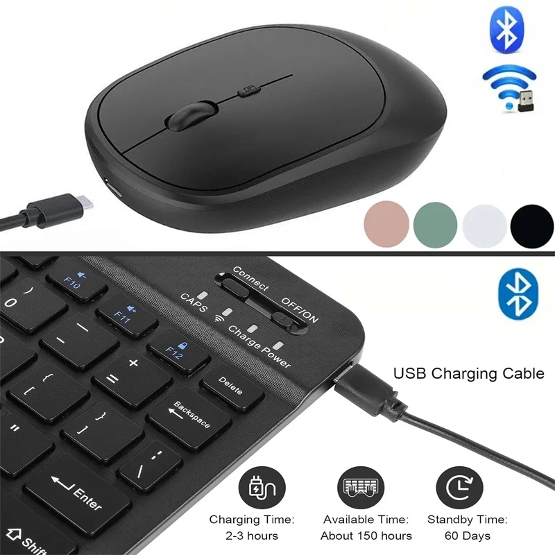 Bluetooth Keyboard Wireless Keyboard Mouse Set Wireless Keyboard and Mouse Rechargeable Bluetooth-compatible Keyboard For Laptop Tablet Phone Ipad For Android iOS Windows