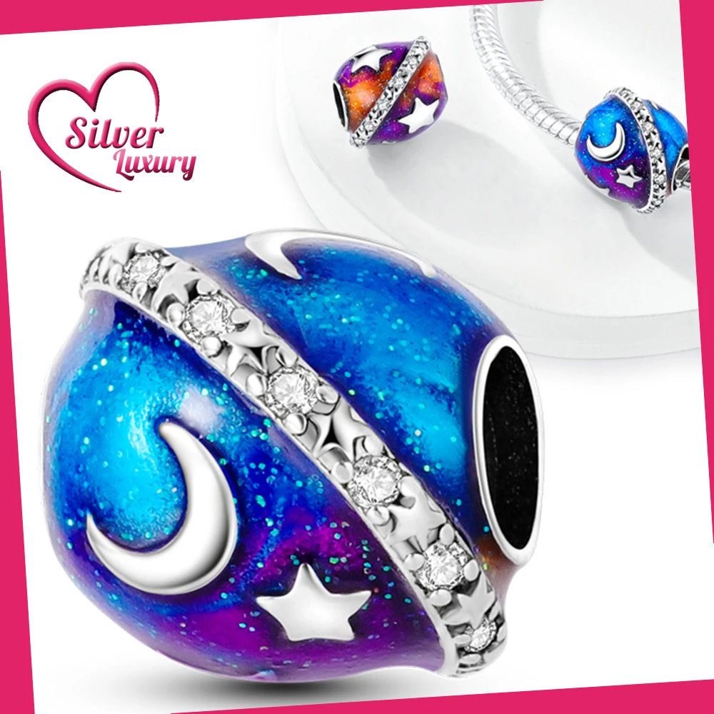 925 Sterling Silver Star Moon Planet Orbit Ornament Fit Pandora Bracciale Argento 925 Ciondoli Originali Per La Creazione Di Gioielli