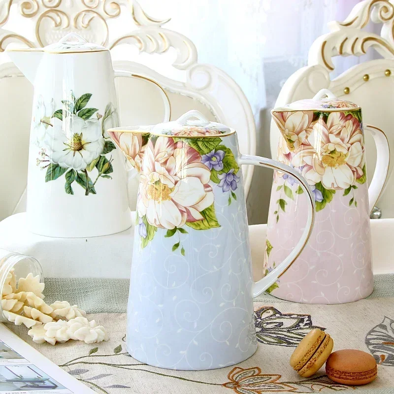 Cold Water Pot, Household Ceramic Teapot, Bone China, Coffee Pitcher, Flower Tea Jug, European Style, Heat-Resistant Water Ware